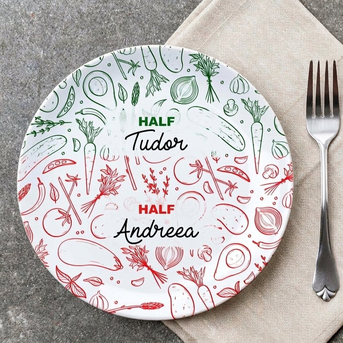 Talíř s vlastním textem – Napůl