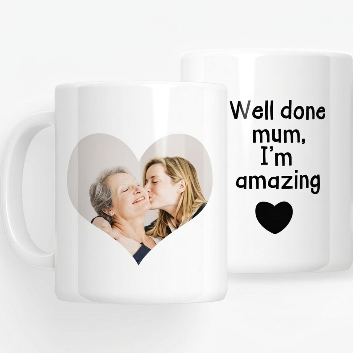 Personalizovaný hrnek s fotografií a textem – „Well done mum“