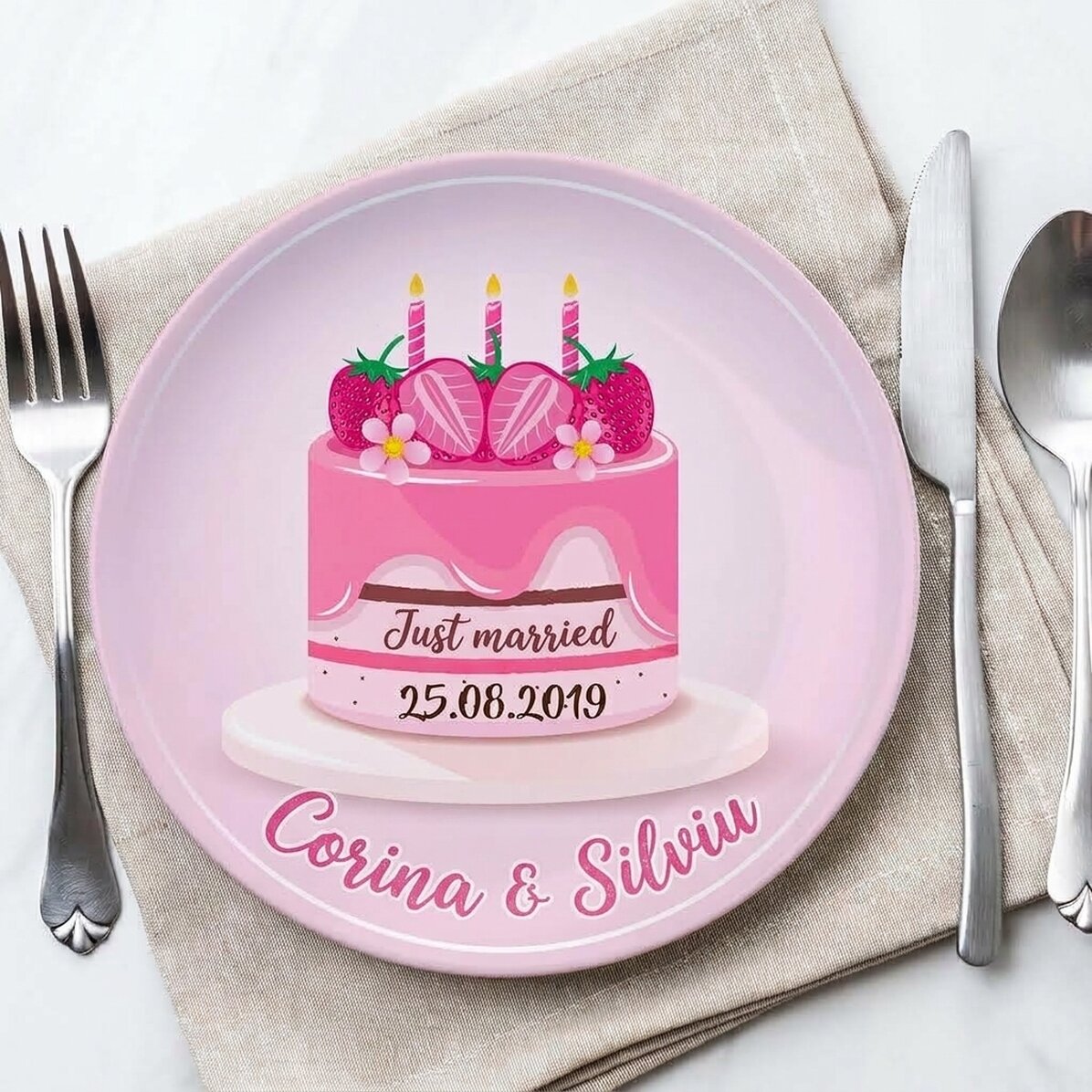 Talíř s vlastním nápisem – Just married