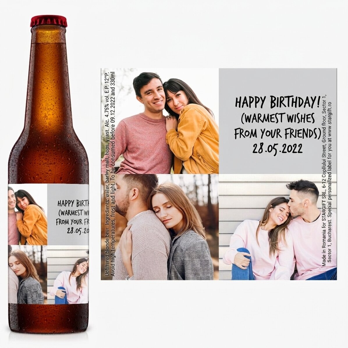 Pivo s vlastním potiskem se 3 fotografiemi a textem