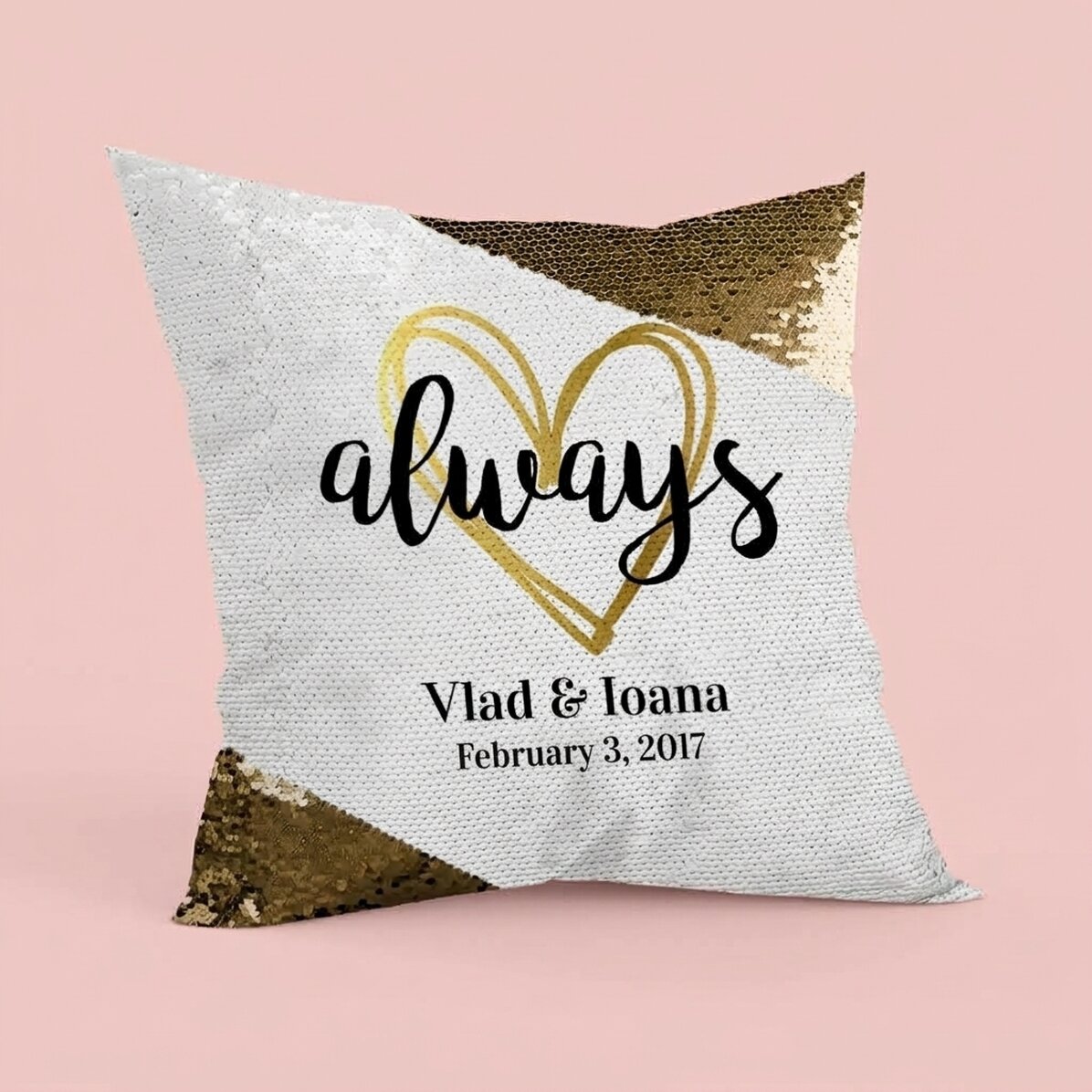 Polštář s flitry s vlastním textem – Always