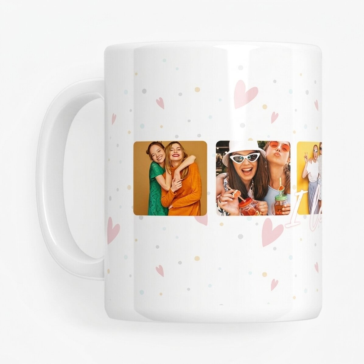 Personalizovaný hrnek se 6 čtvercovými fotkami a nápisem „I love You“ – Oslavte lásku