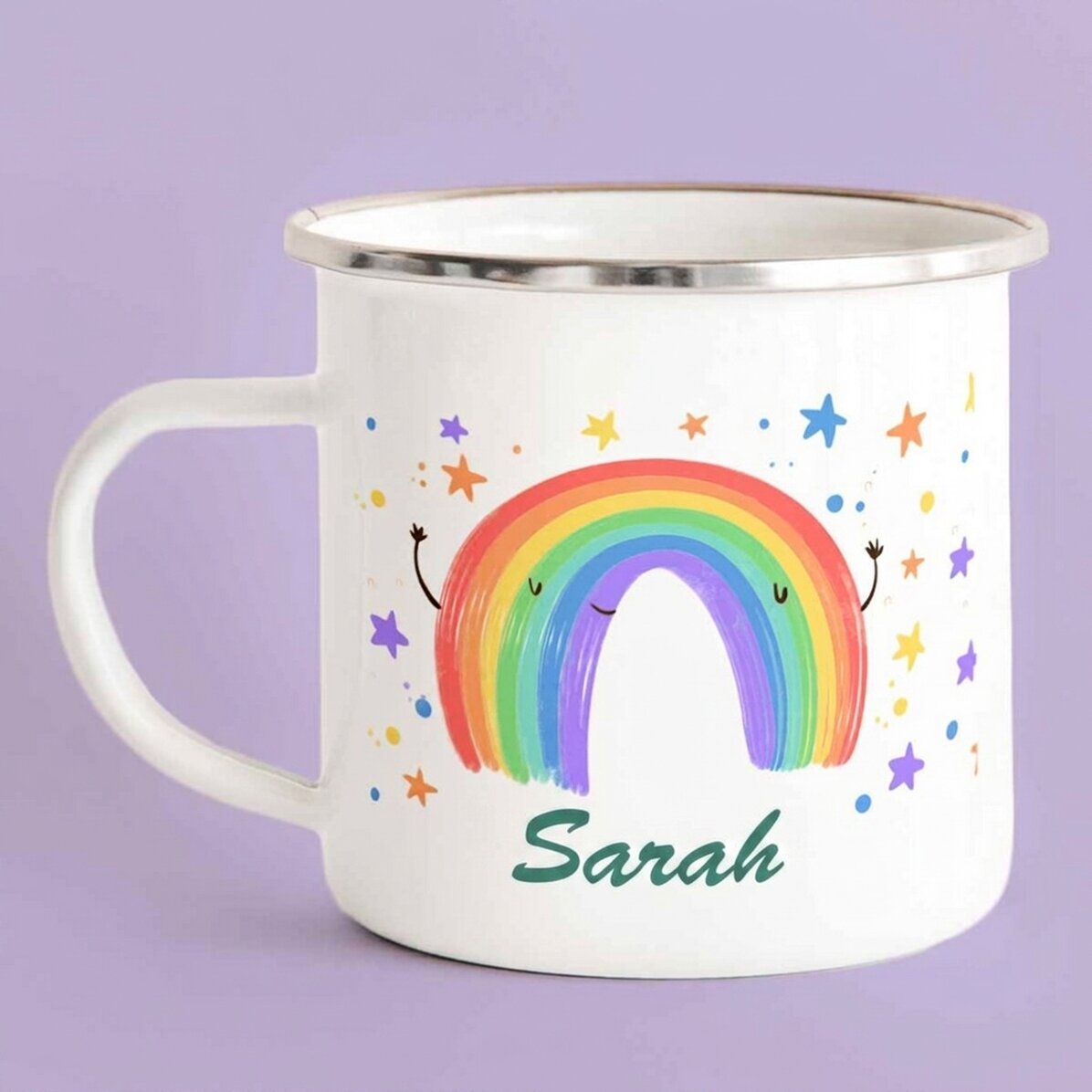 Smaltovaná kovová konvice s nápisem – Rainbow