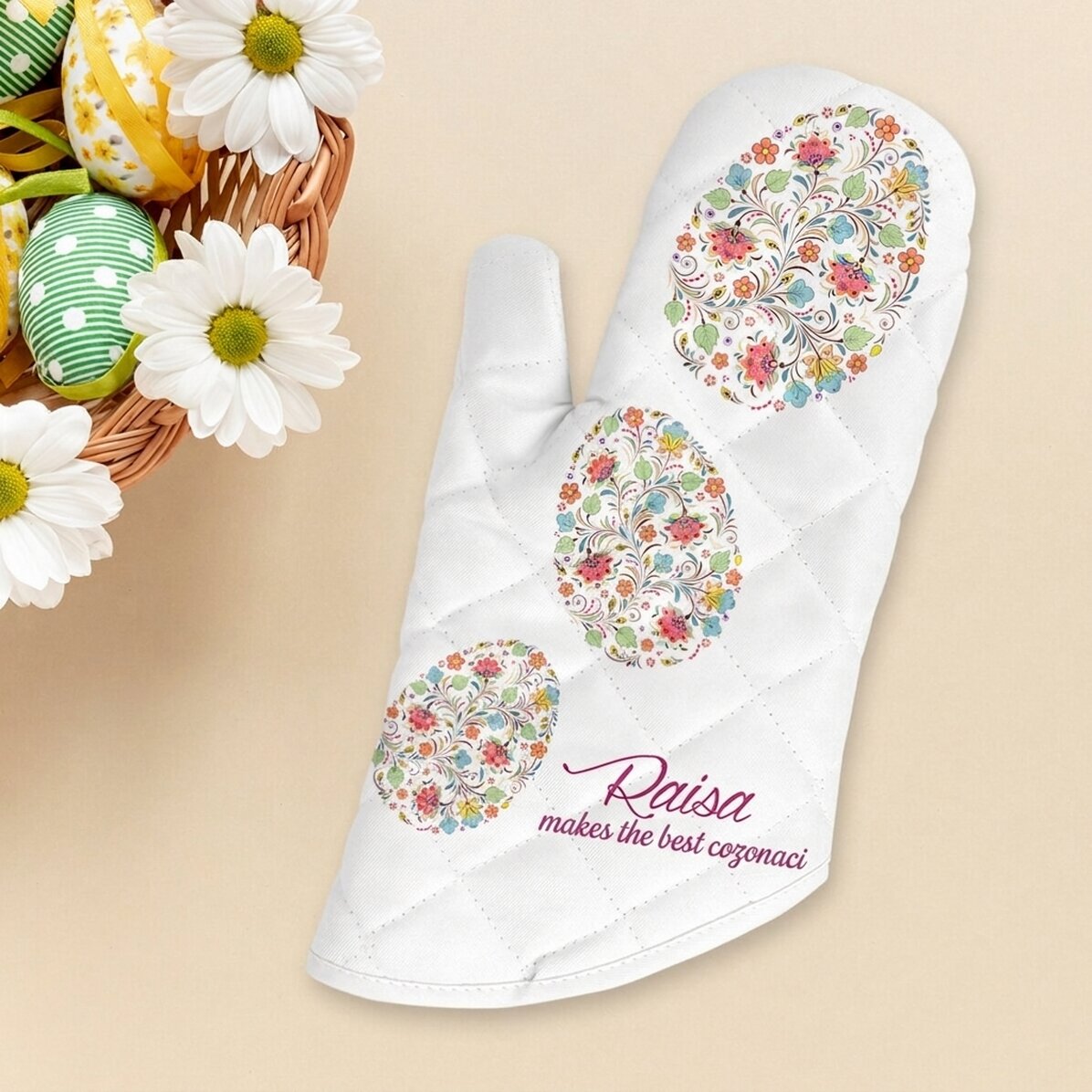 Kuchyňská rukavice s vlastním nápisem – Happy Easter