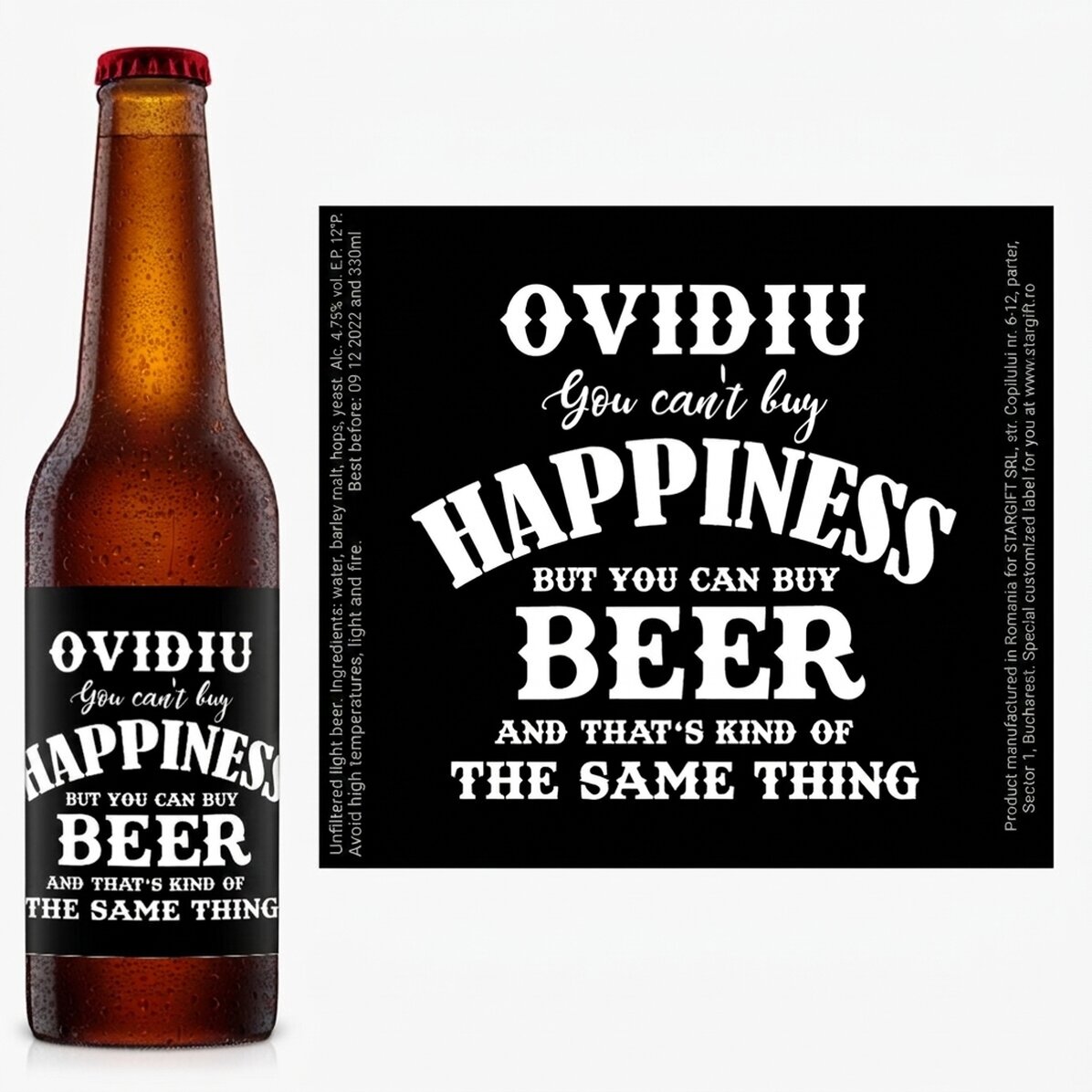 Pivo s vlastním textem – Beer is Happiness