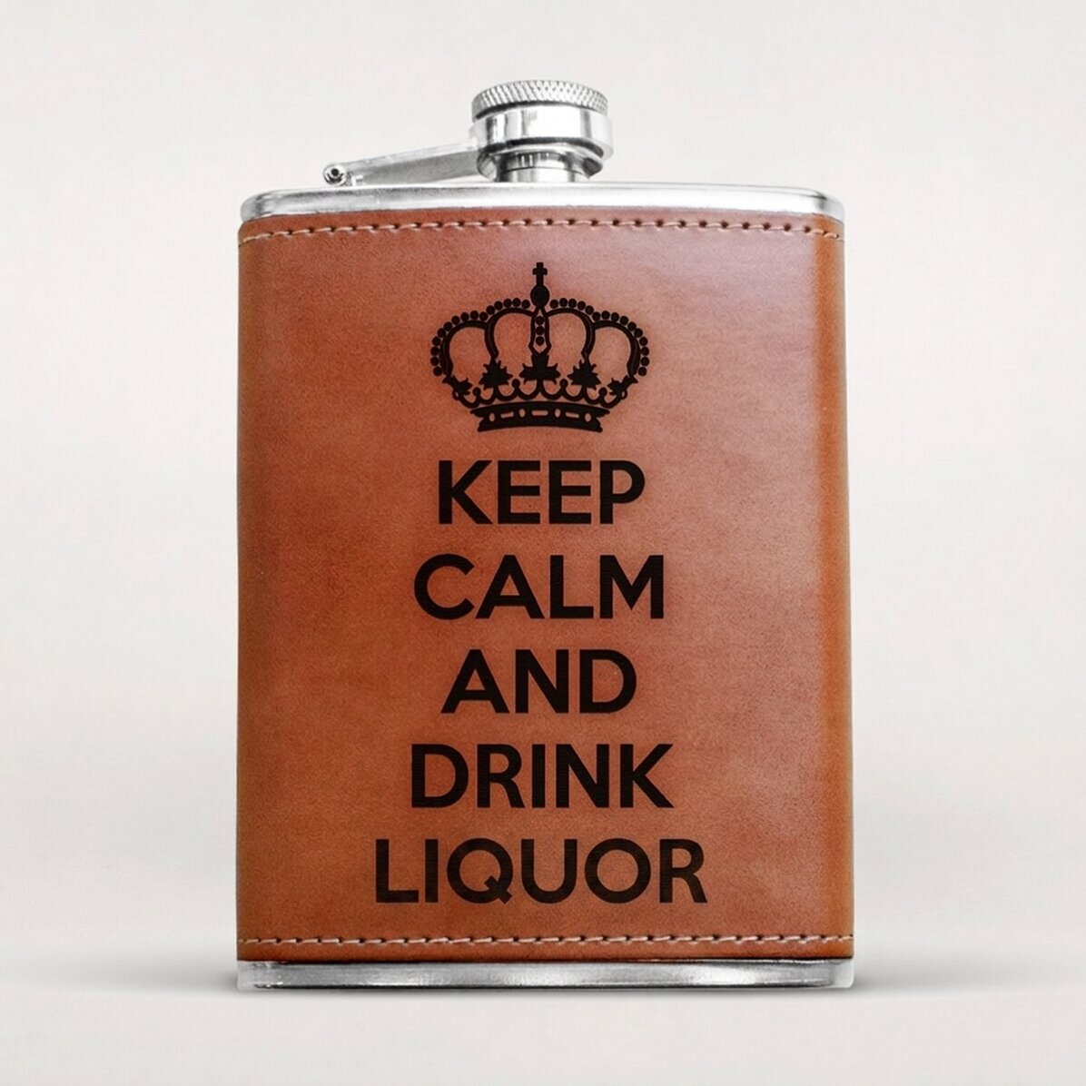 Personalizovaná kapesní sklenička potažená kůží – Keep Calm
