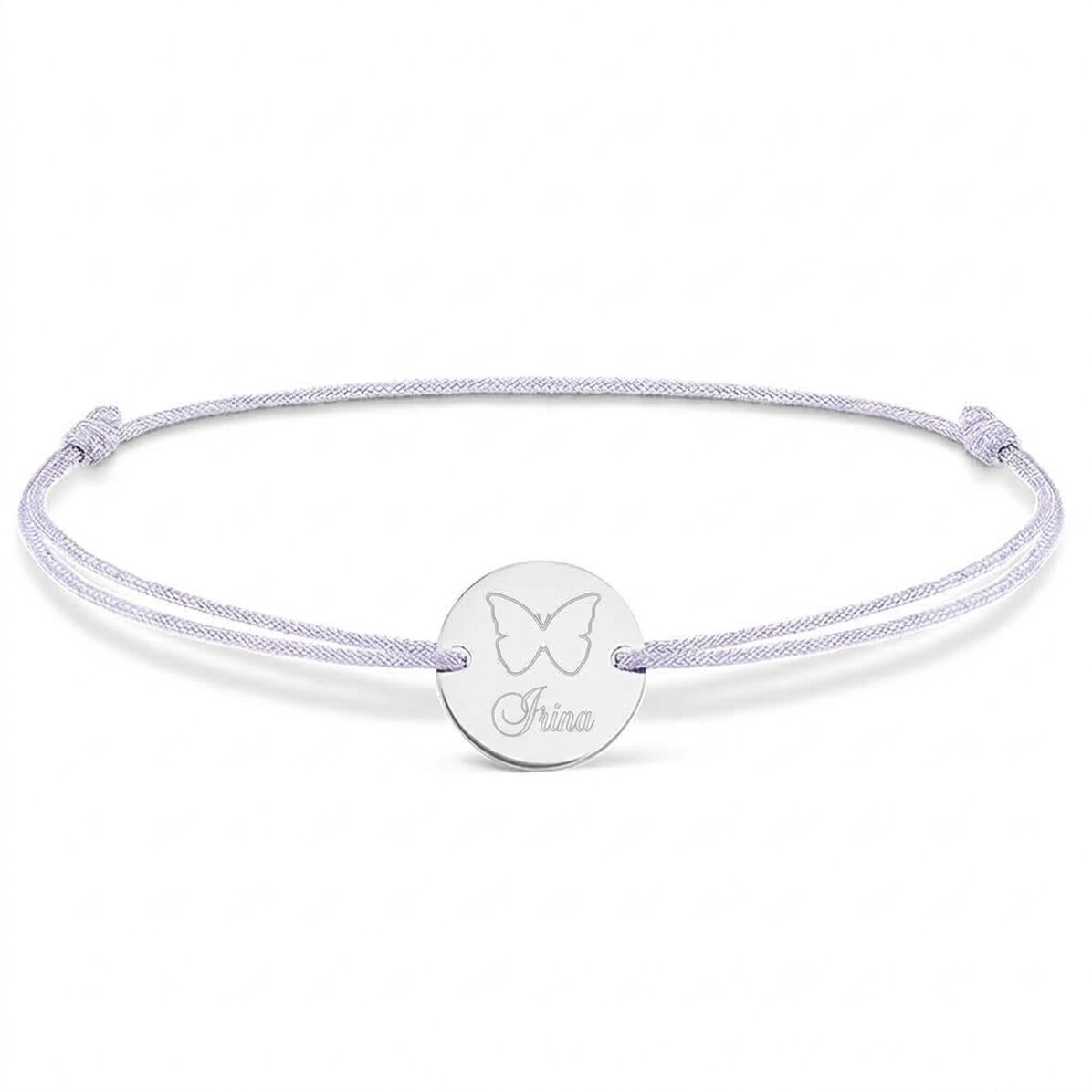 Personalizovaný náramek se šňůrkou – mince 14 mm – stříbro 925 – motiv motýla