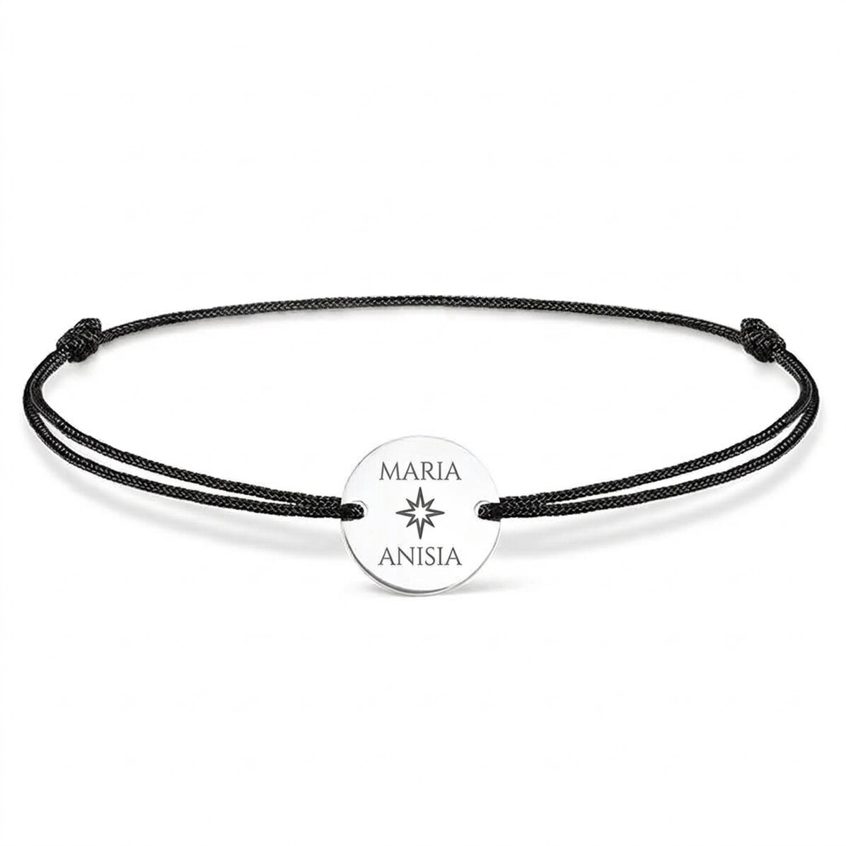 Personalizovaný náramek se šňůrkou – přívěsek 14 mm – stříbro 925 – model hvězda se 2 jmény