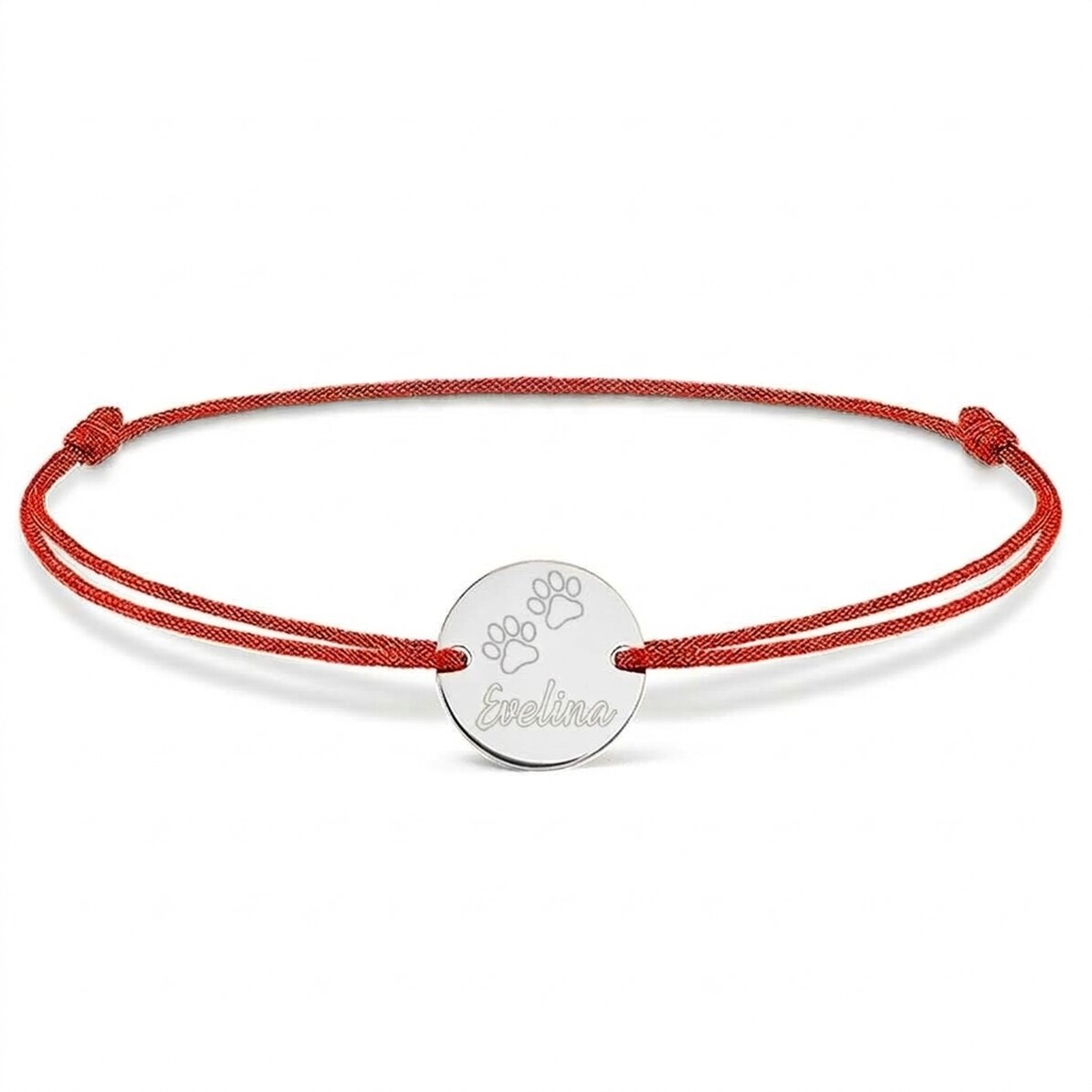 Personalizovaný náramek se šňůrkou – mince 14 mm – stříbro 925 – model „cat paw“