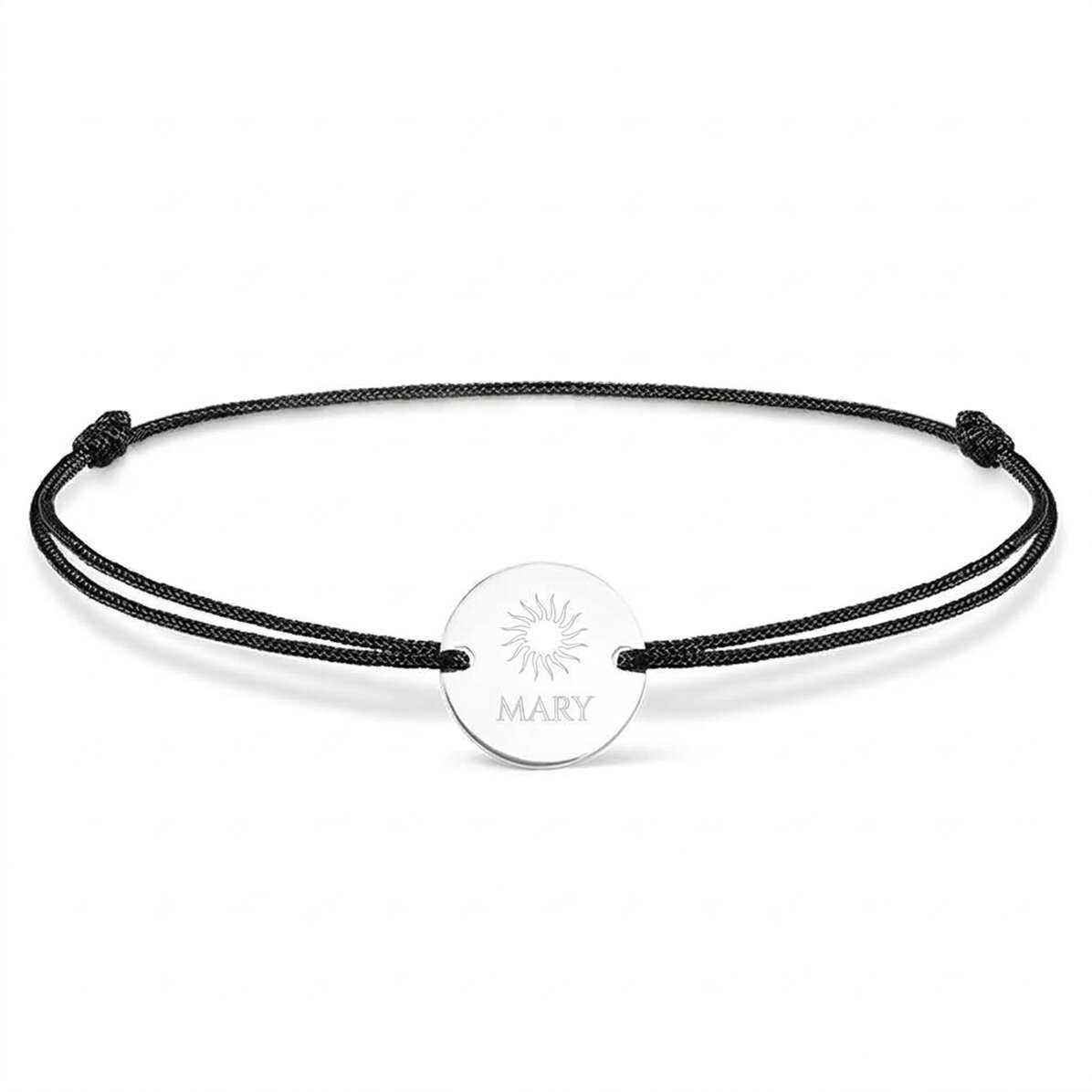 Personalizovaný náramek se šňůrkou – mince 14 mm – stříbro 925 – motiv slunce
