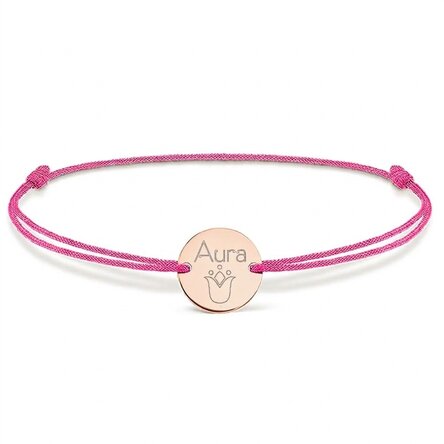 Personalizovaný náramek se šňůrkou – mince 14 mm – stříbro 925 – model tulipán