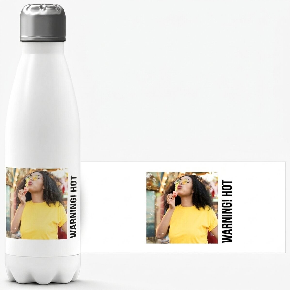 Termoska s bílým dnem, personalizovaná fotografií a textem