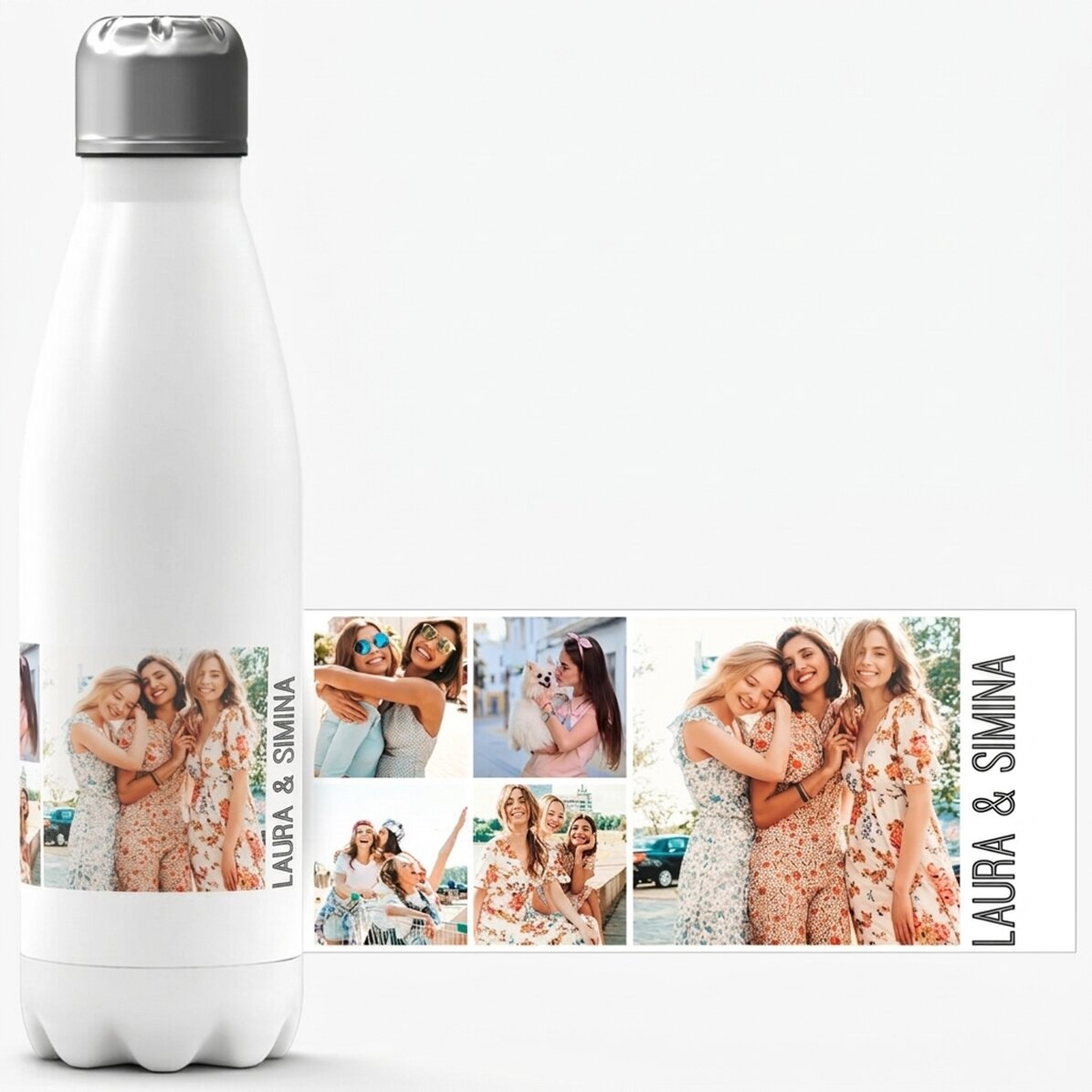 Termoska s bílým dnem, personalizovaná 5 fotografiemi a textem