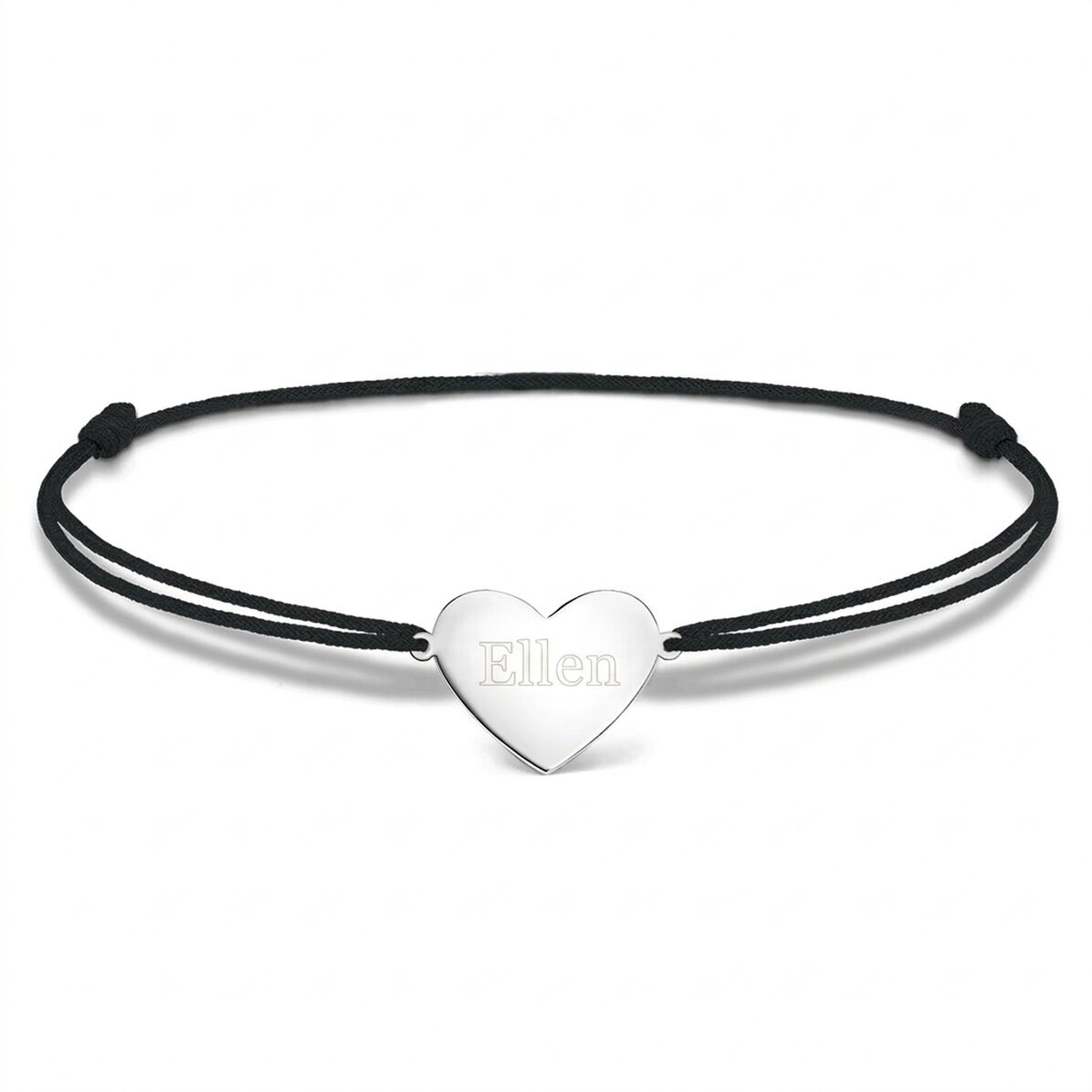 Personalizovaný náramek se šňůrkou – srdce 15 × 13 mm – stříbro 925 – jméno