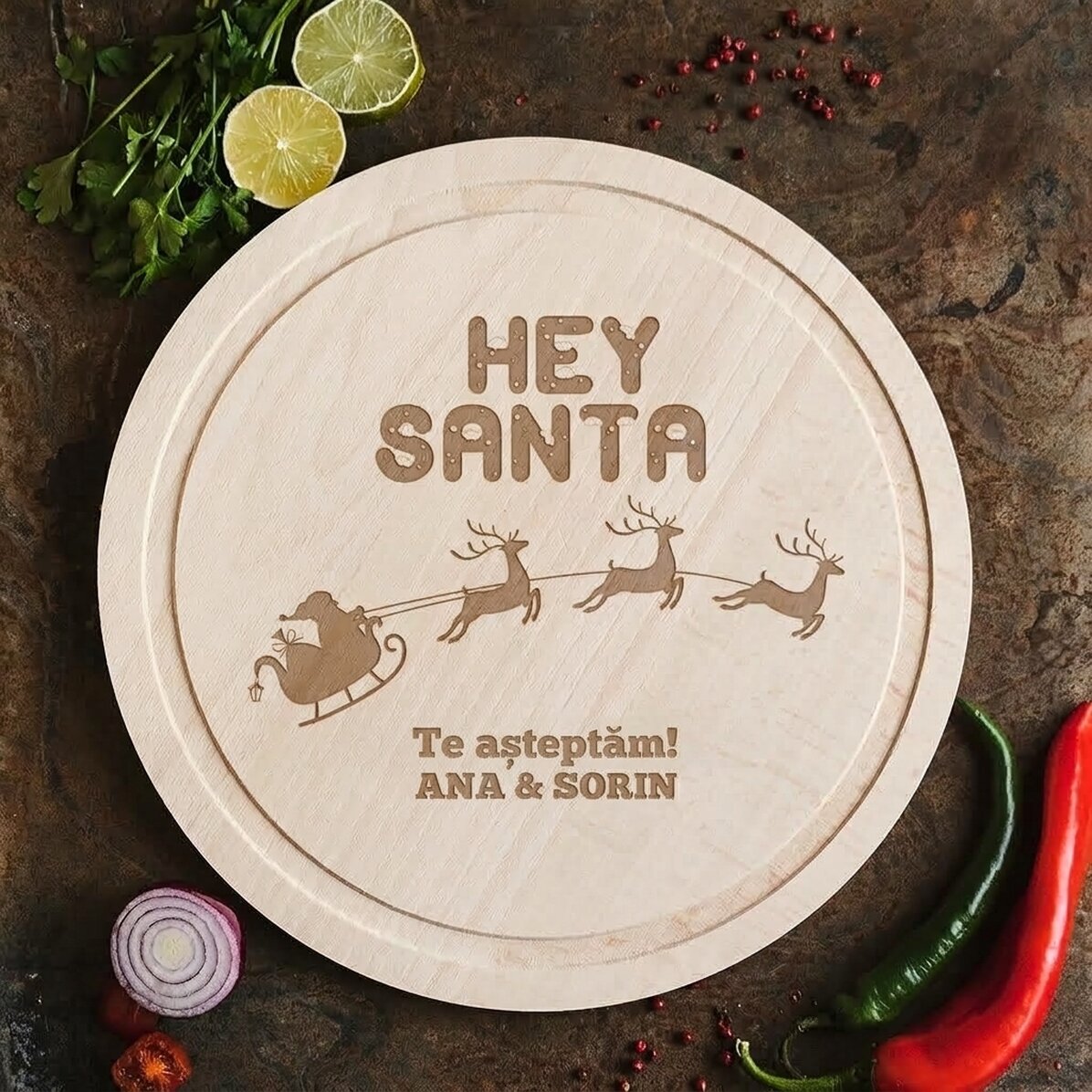 Osobně přizpůsobené kulaté prkénko – Hey Santa