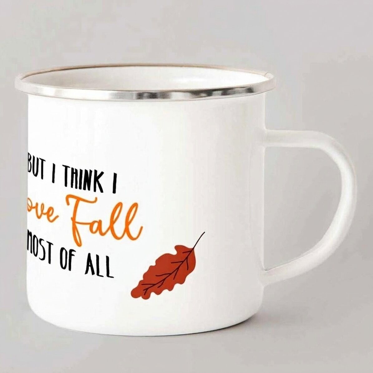 Emalovaná kovová konvice s nápisem – I love fall