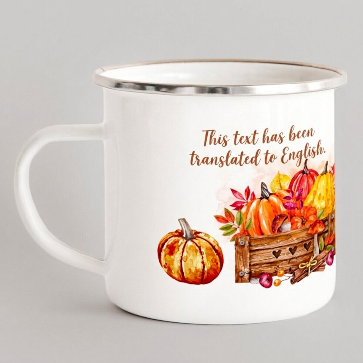 Smaltovaná kovová konvice s nápisem – Hello, pumpkin