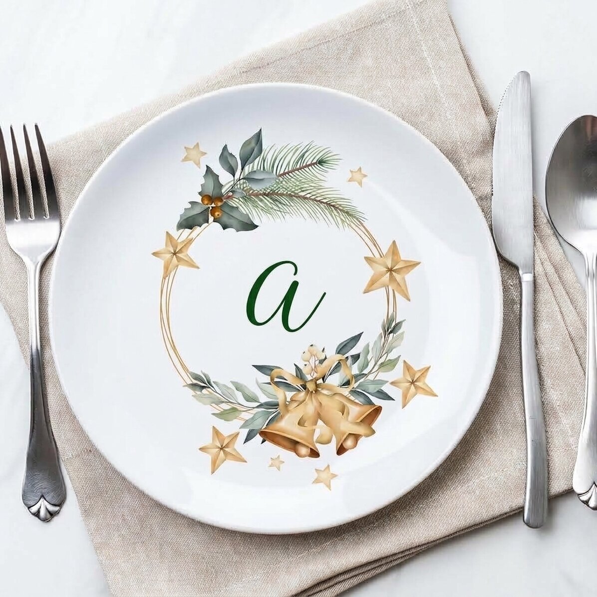 Personalizovaný talíř s iniciálou – Golden Christmas Bells