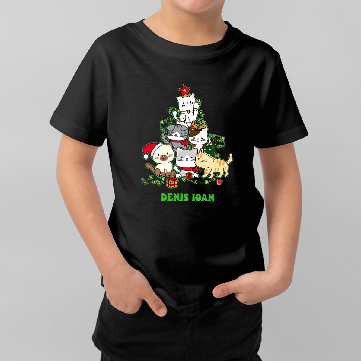 Dětské bavlněné tričko s vlastním textem – Catmas tree