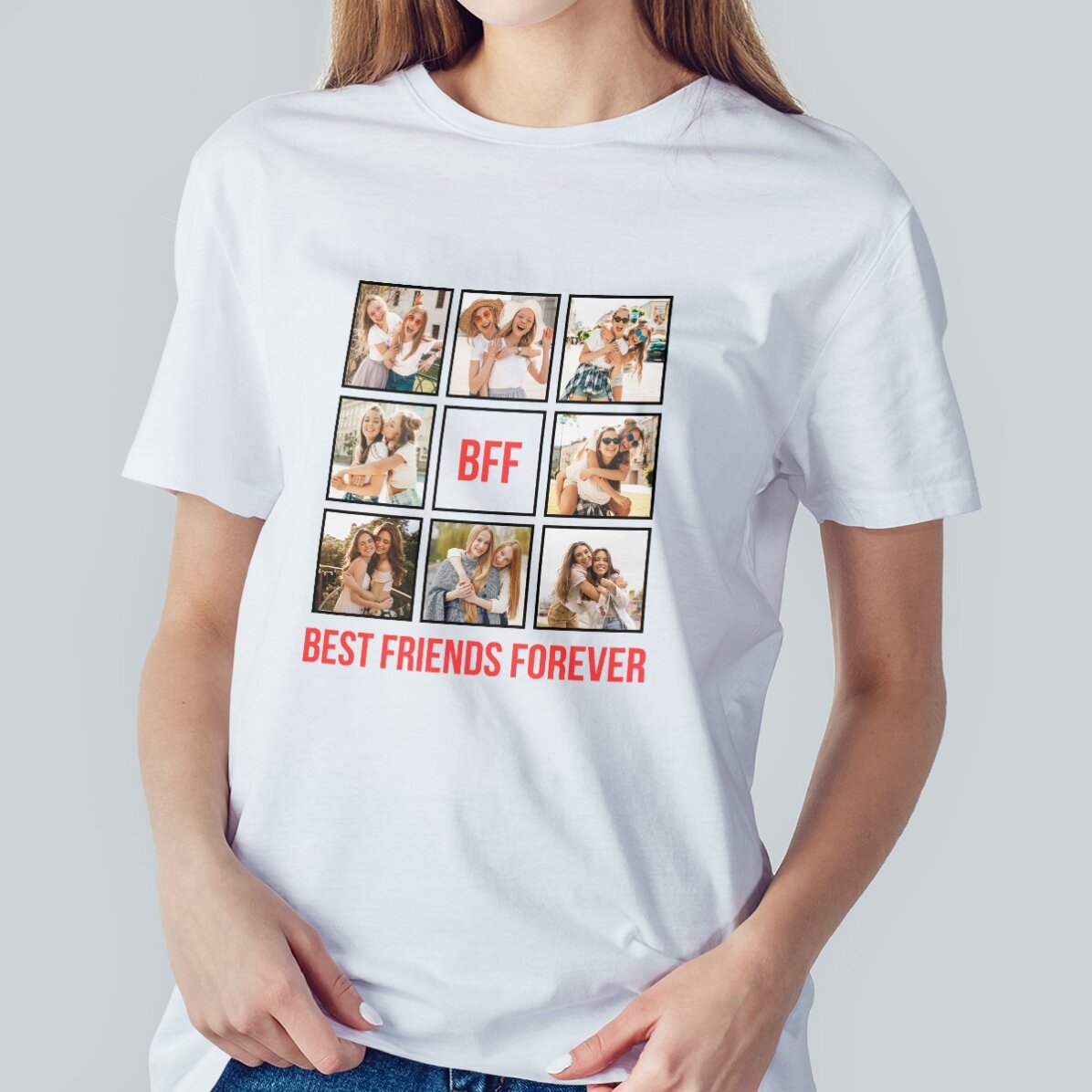 Bavlněné tričko s 8 fotografiemi a textem – Best Friends Forever