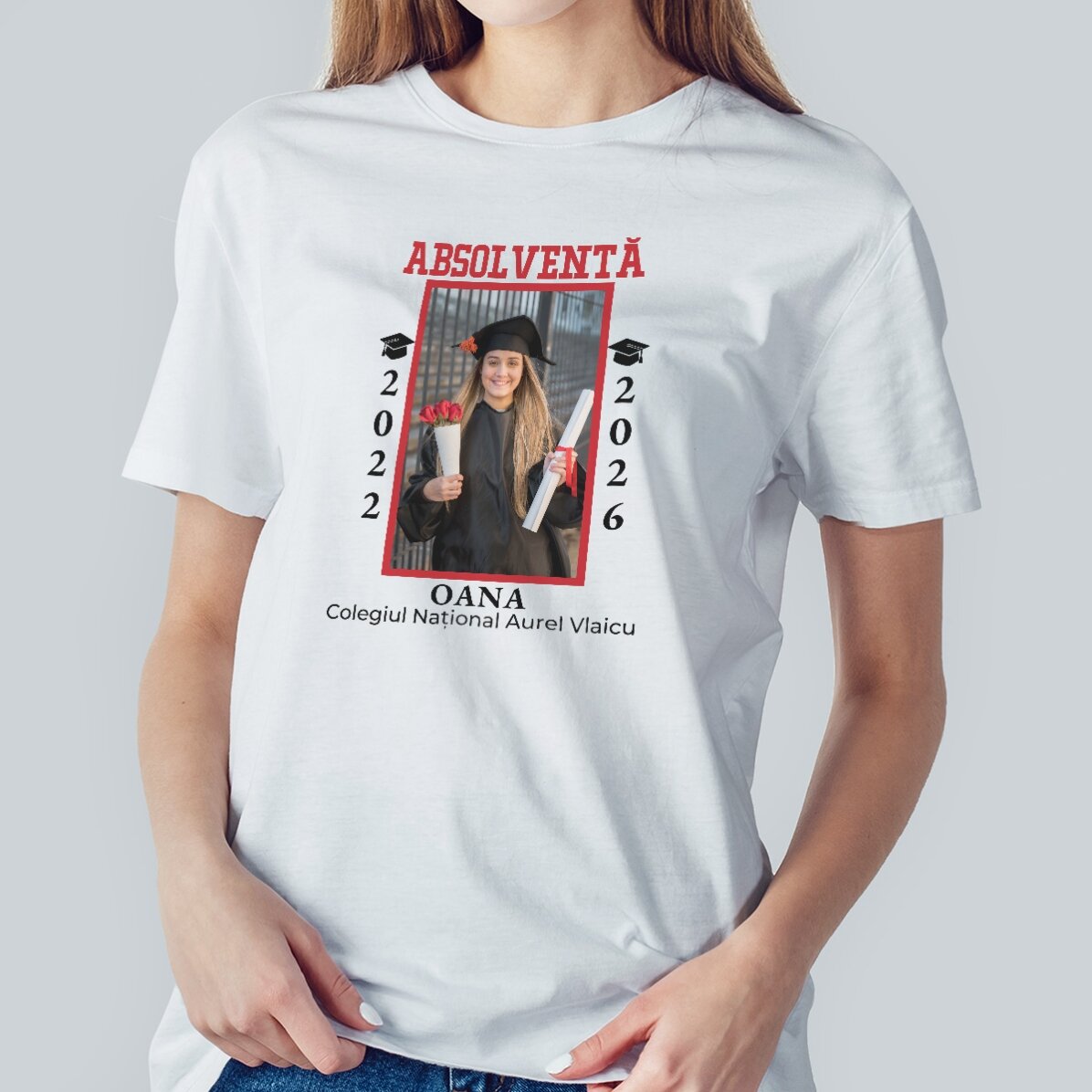 Bavlněné tričko s vlastní fotografií a textem – Promoce