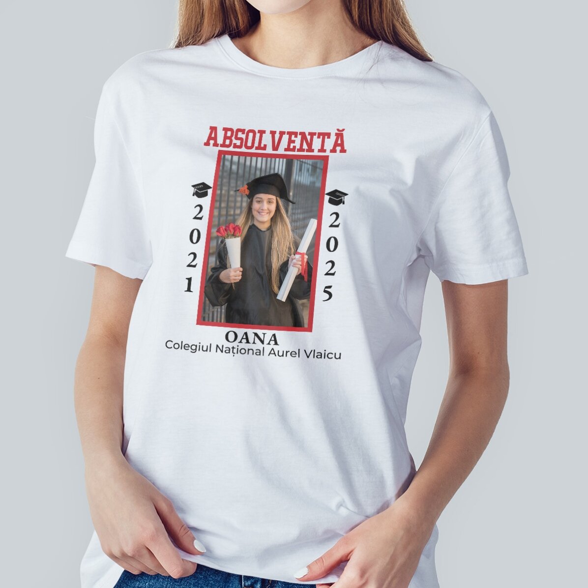 Bavlněné tričko s vlastní fotografií a textem – Promoce