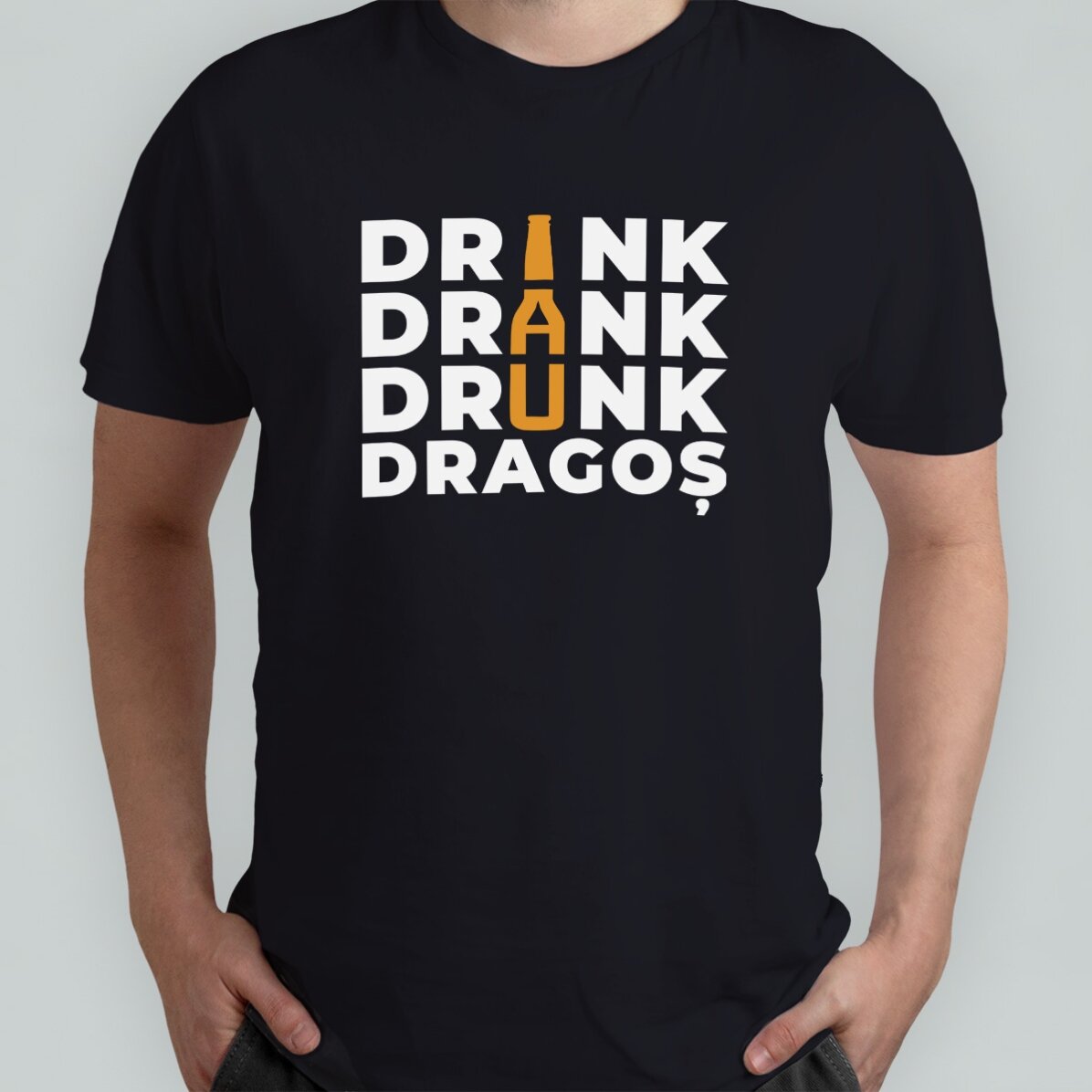 Bavlněné tričko s vlastním nápisem – Drink, drank, drunk