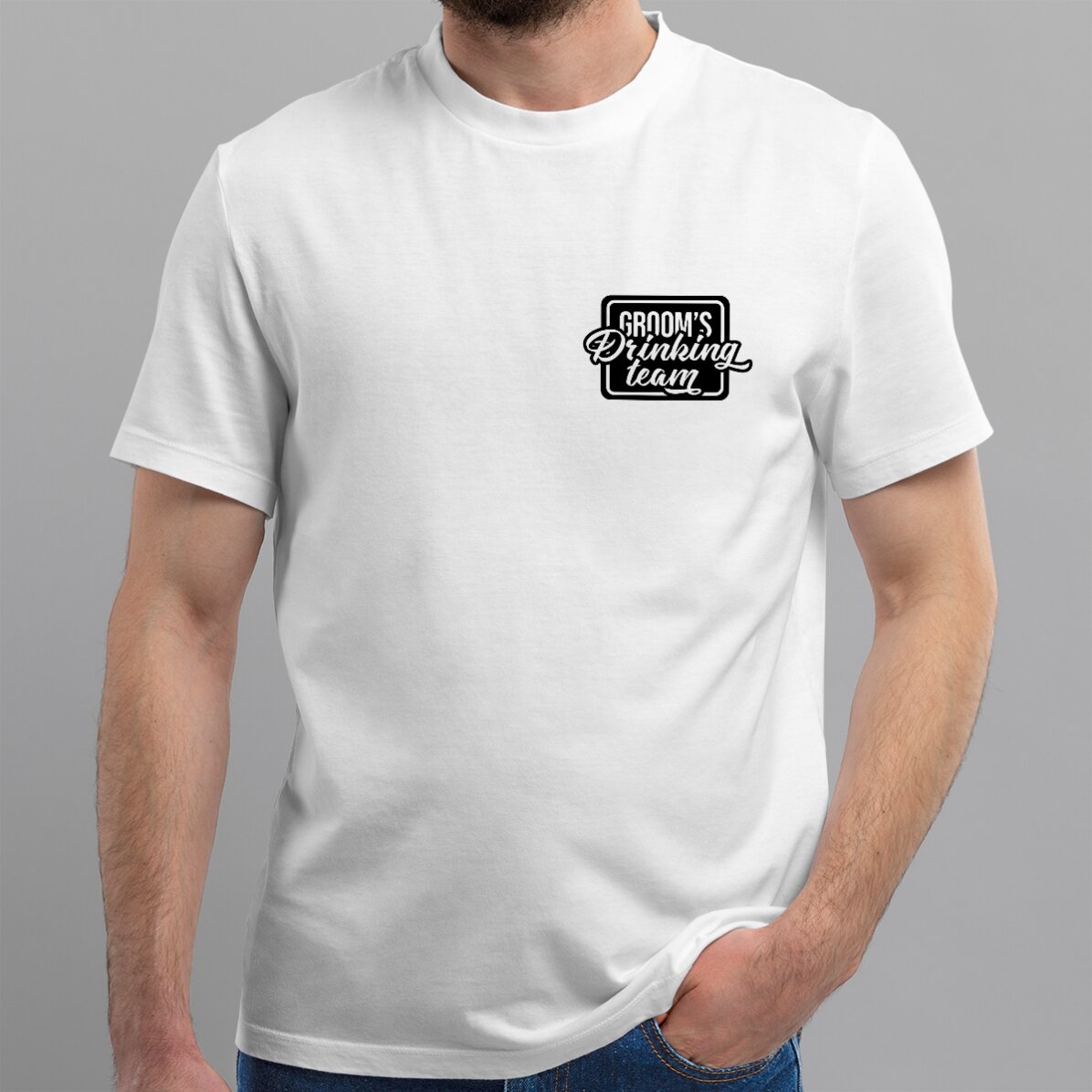 Custom cotton T-shirt with text for stag parties - Groom