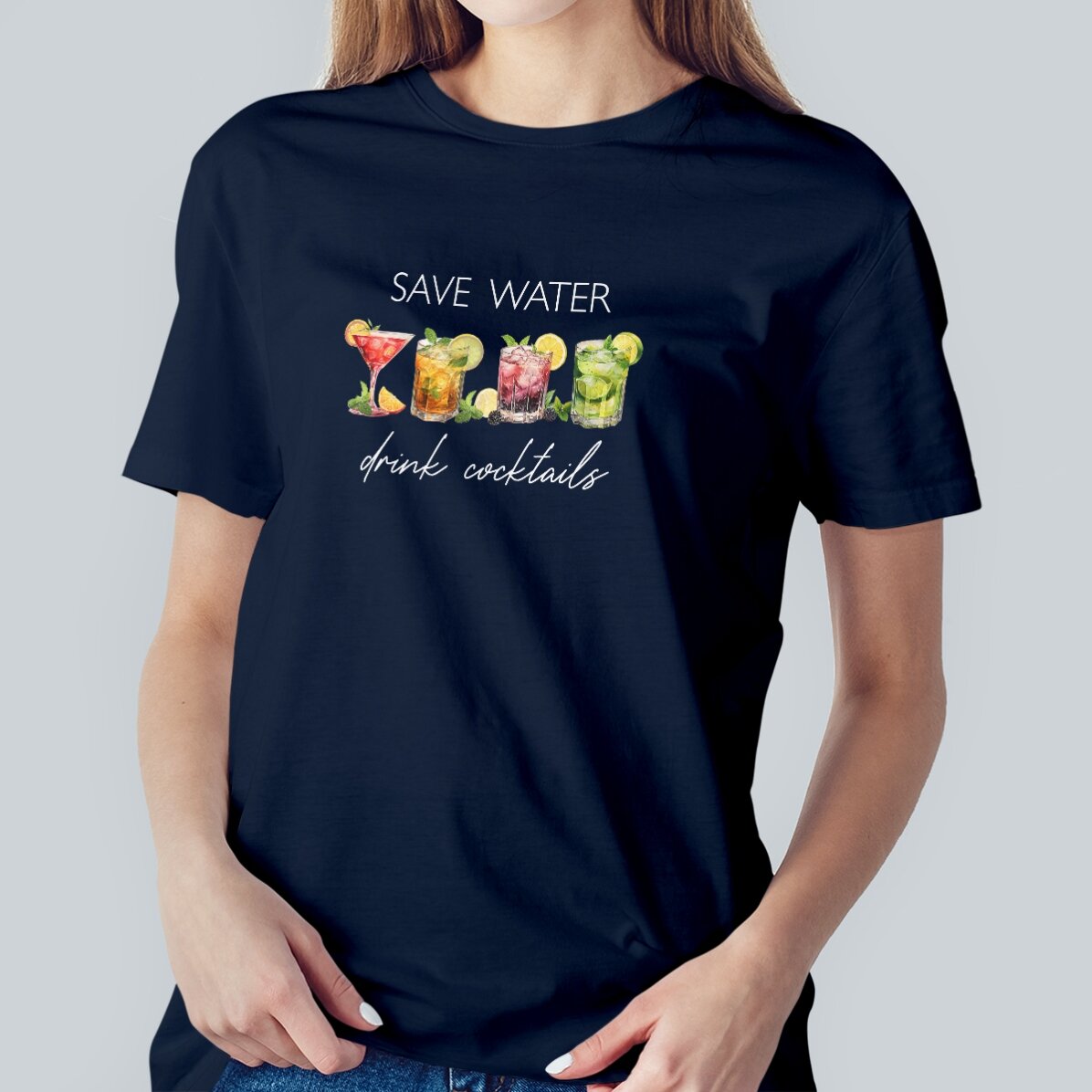 Bavlněné tričko s potiskem – Save water, drink cocktails