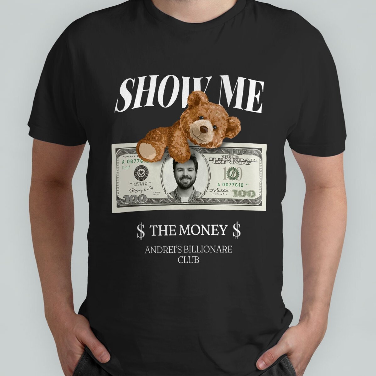 Bavlněné tričko s vlastní fotografií a textem – Show me the money