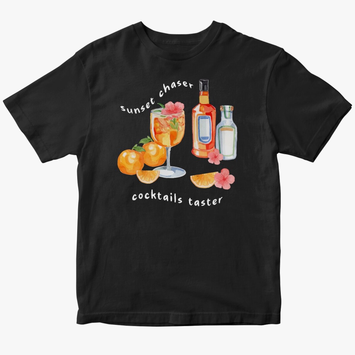 Bavlněné tričko s vlastním nápisem – Sunset & cocktails