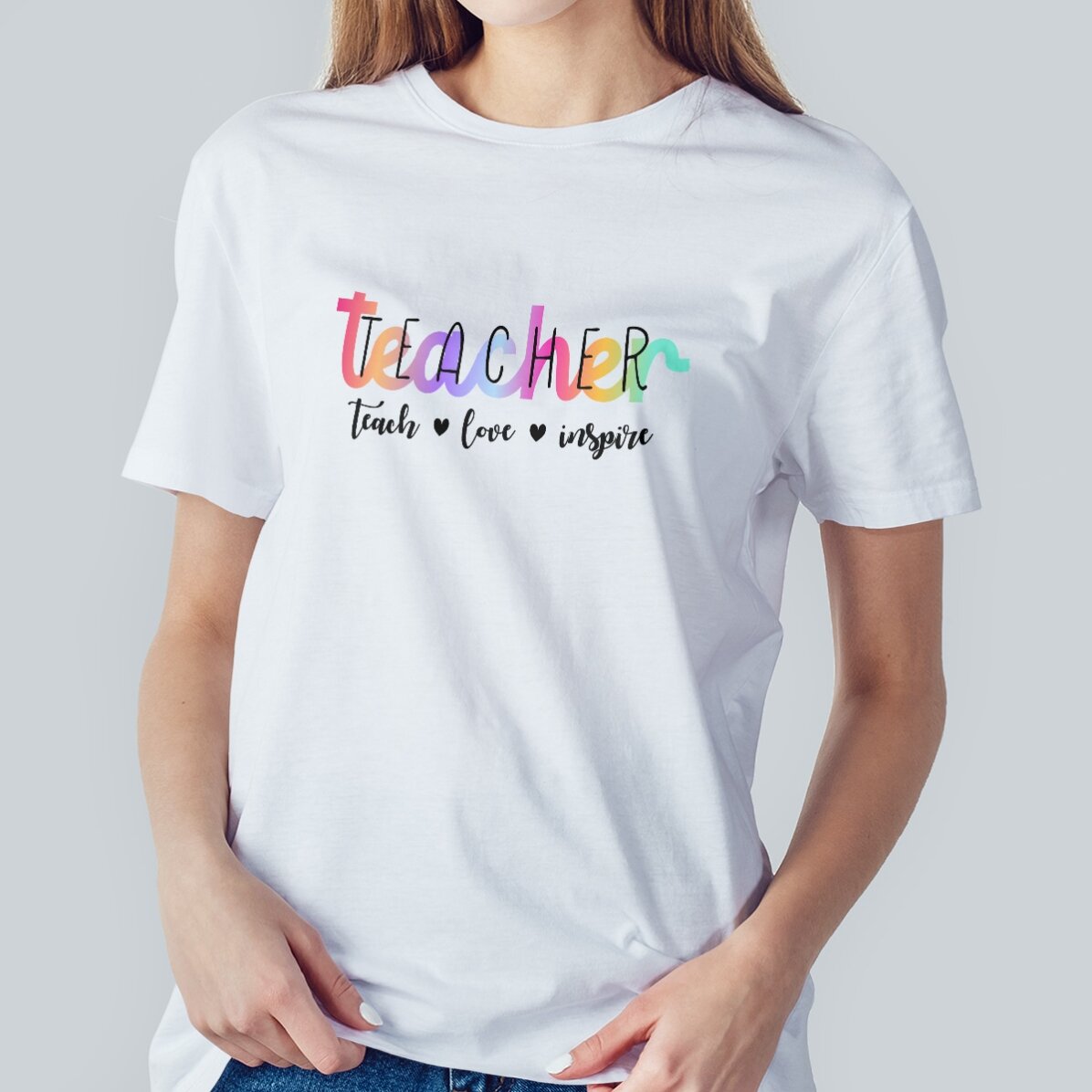 Custom cotton T-shirt with text - Teach, love, inspire