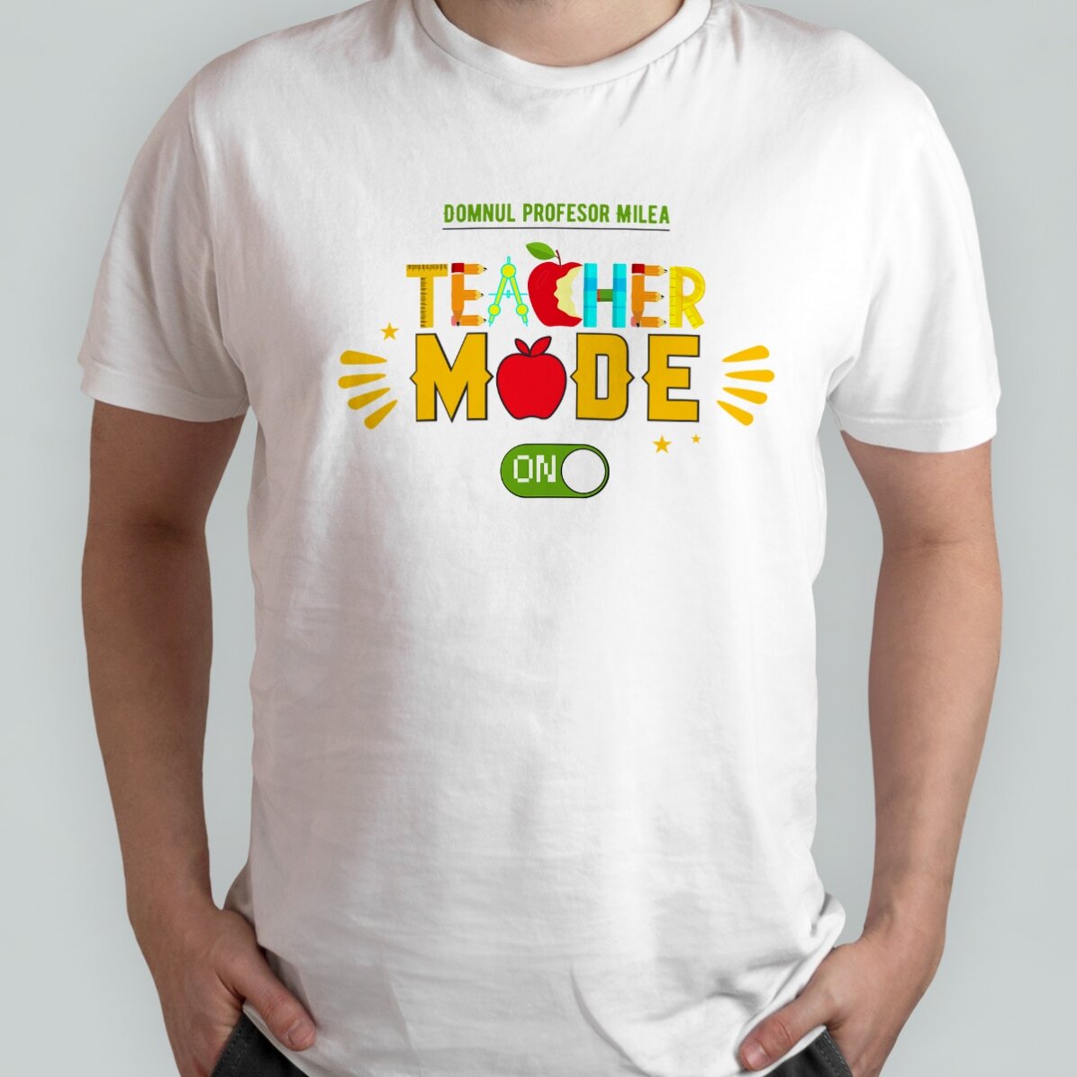 Bavlněné tričko s vlastním nápisem – Teacher mode on