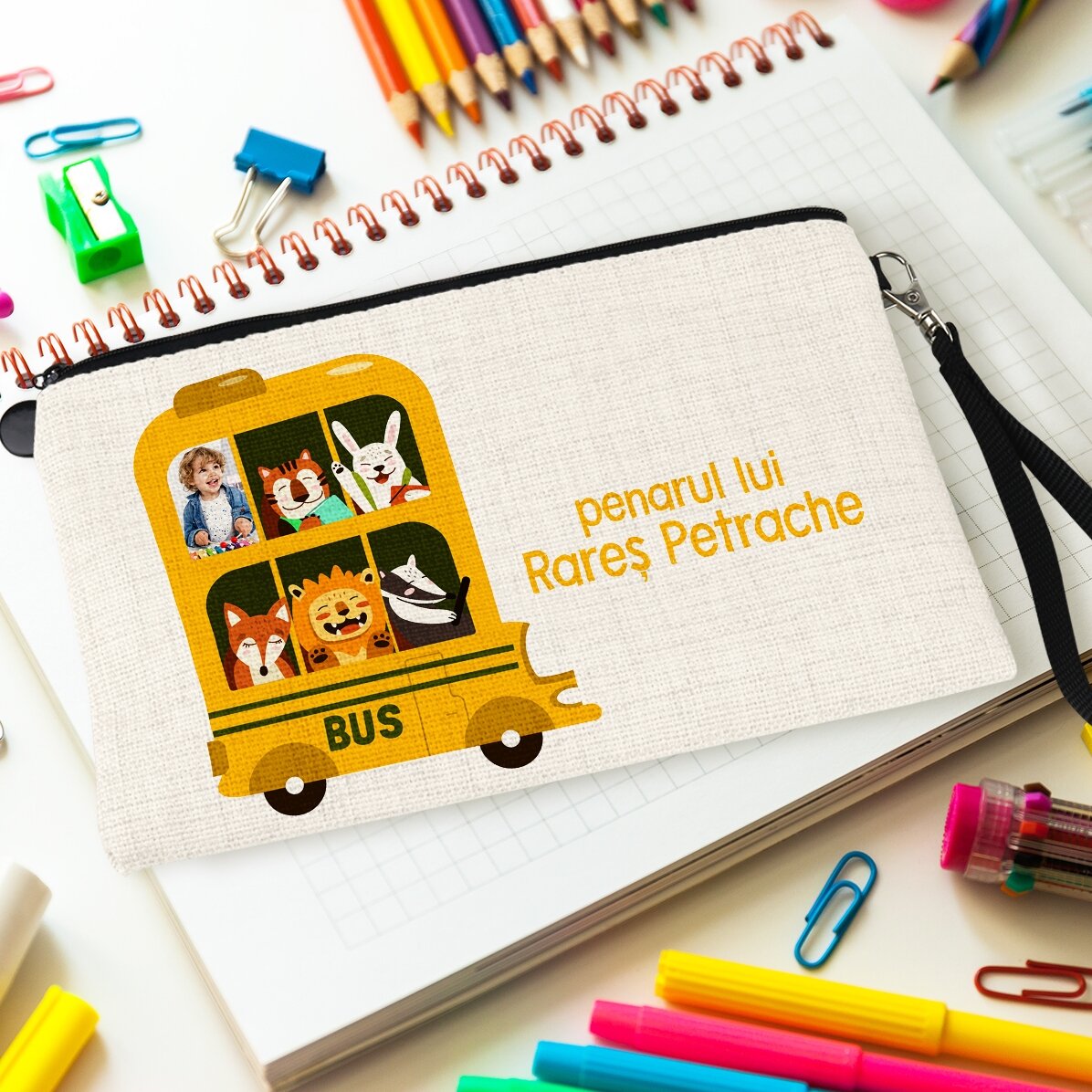 Personalizovaná školní sada s fotografií a textem – Autobus