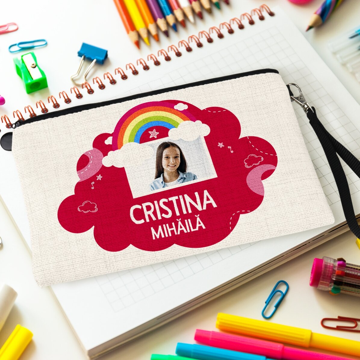 Personalizovaná školní sada s fotografií a textem – model „duha“
