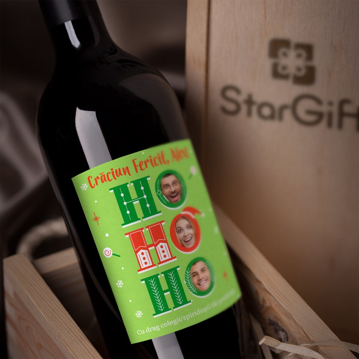 Víno s osobním vzkazem a 3 vánočními fotkami – HO HO HO