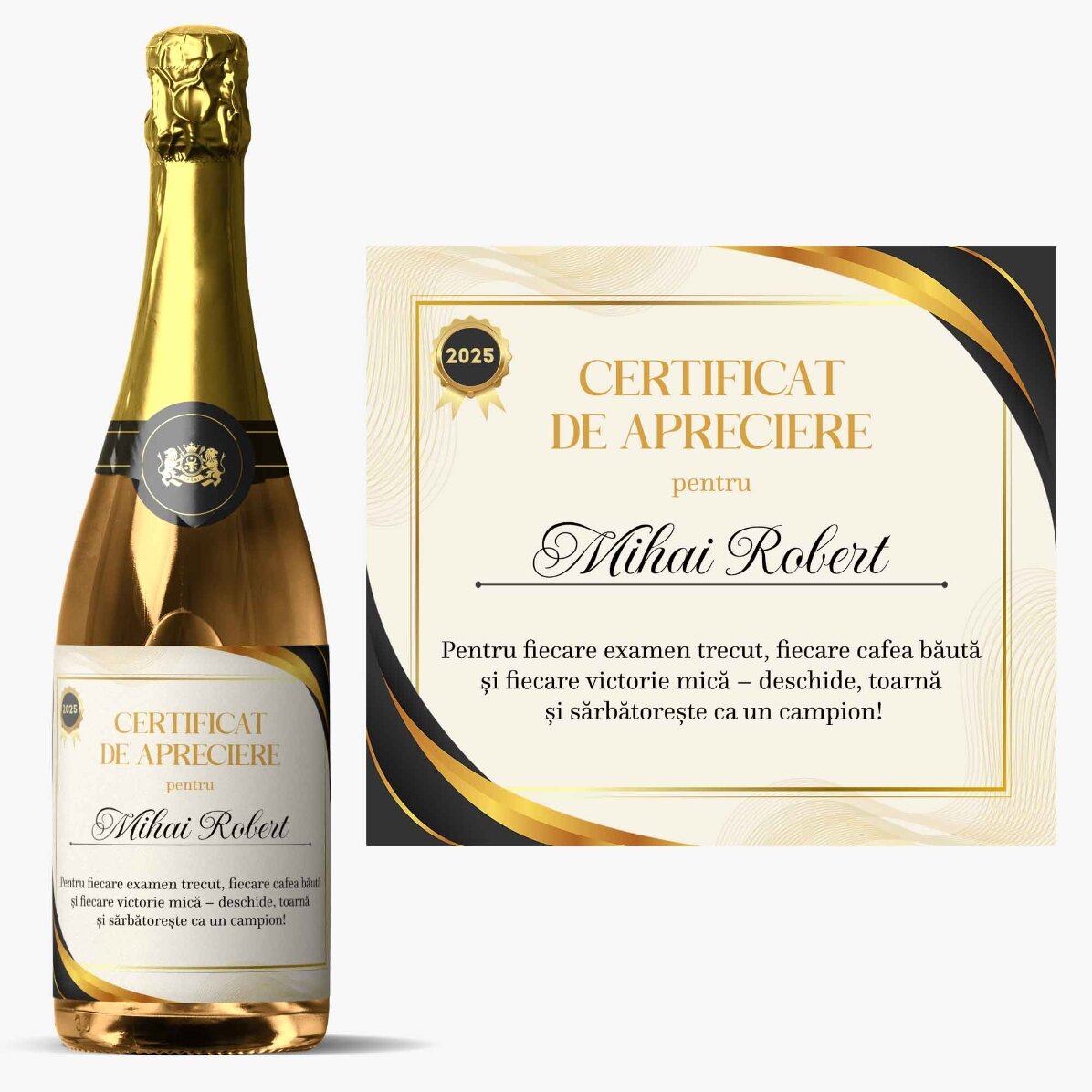 Šumivé víno s vlastním textem – Certifikát uznání