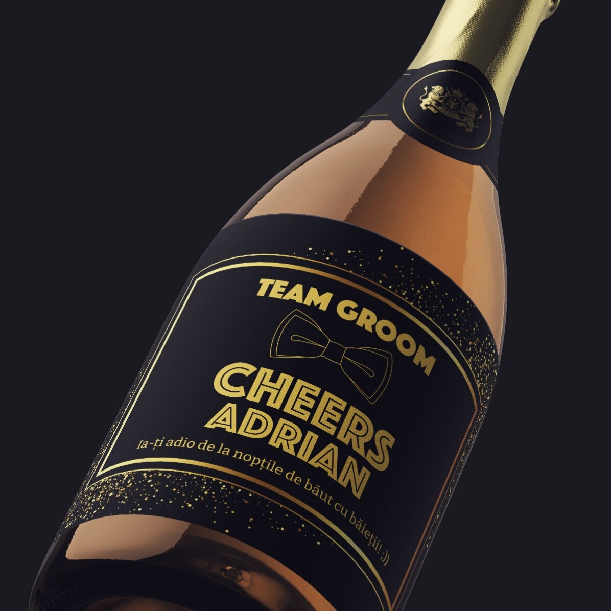 Šumivé víno s vlastním nápisem pro rozlučku se svobodou – Cheers